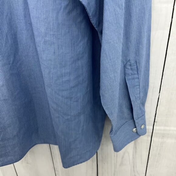 SAVILE ROW XL (17.5) Blue Pinstriped Dress Shirt Button Down Long Sleeve - Picture 5 of 7